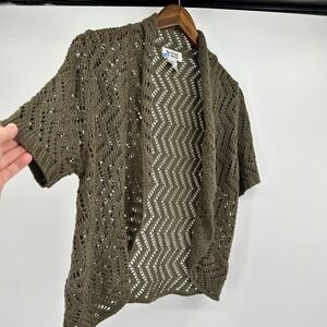 Coastal Cottage Open Knit Cardigan Womens M Earthy Granola Boho 100% Cotton
